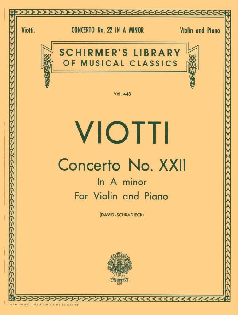 Viotti, GB - Violin Concerto No 22 in A Minor - Violin and Piano - edited  by David/Schradieck - Schirmer