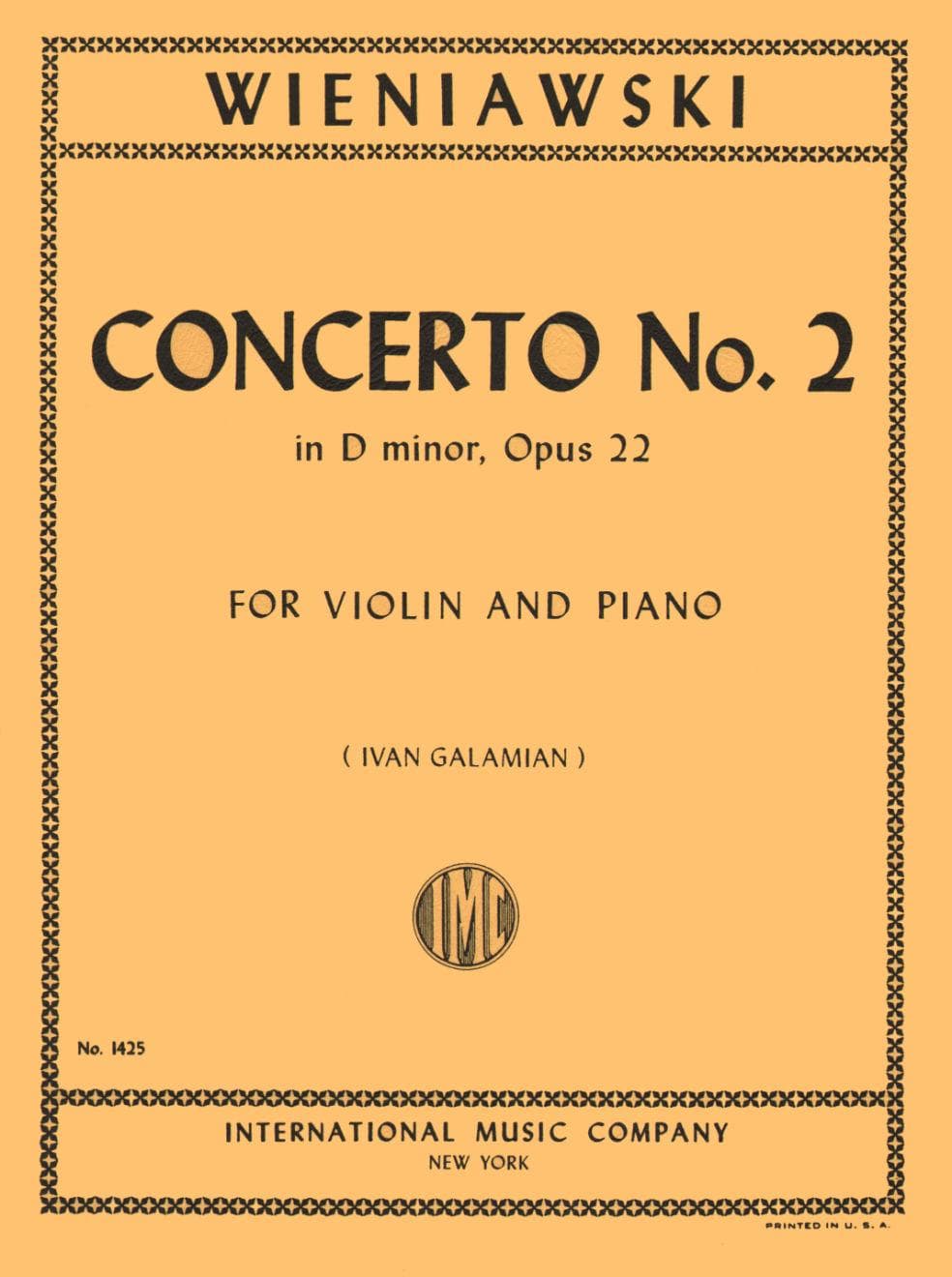 Wieniawski, Henryk - Concerto 2 in d minor, Op 22 For Violin and Piano  Edited by Ivan Galamian Published by International Music Company