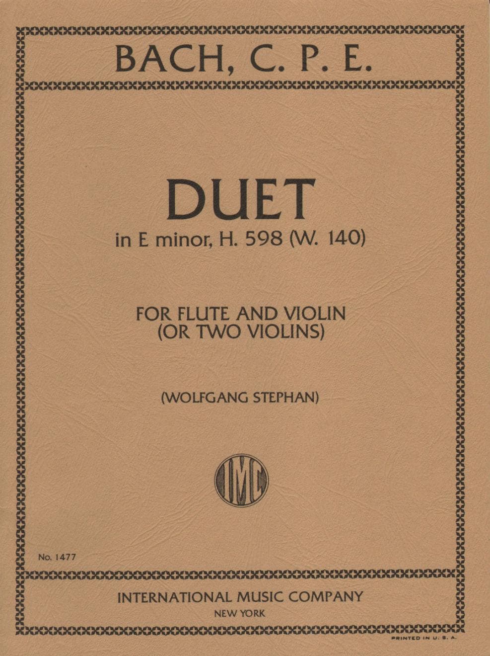 Bach, CPE - Duet in e minor/G Major, H 598, Wq 140 for Flute and Violin (or  Two Violins) - International Edition