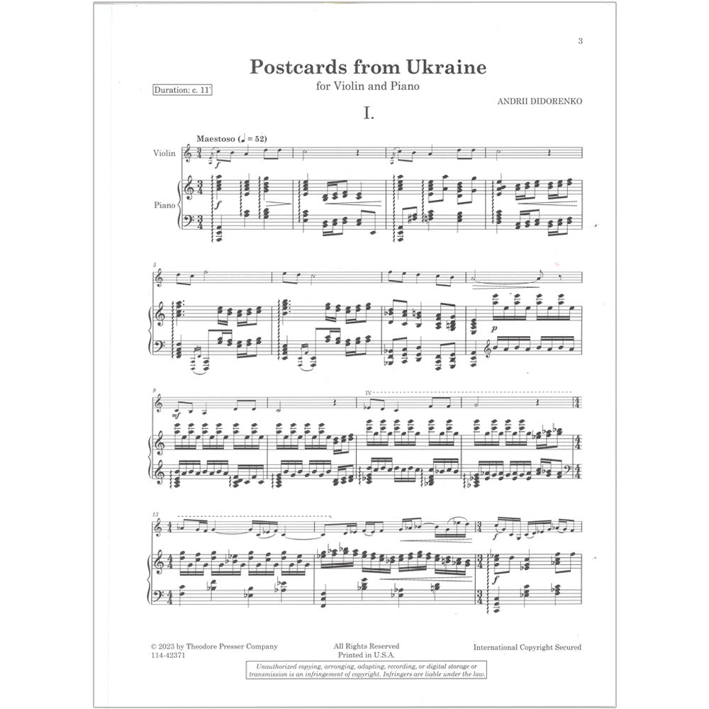 Didorenko, Andrii - Postcards from Ukraine - Violin and Piano - Presser