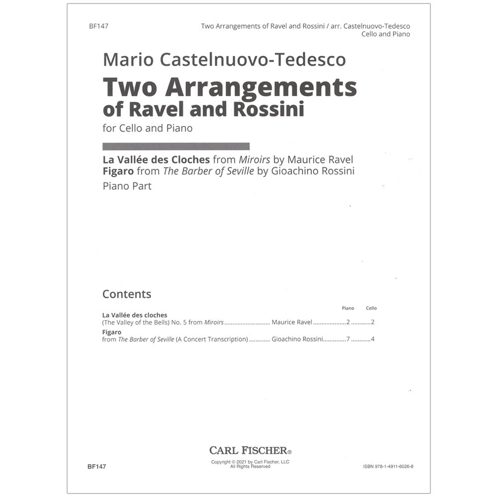 Castelnuovo-Tedesco, Mario - Two Arrangements of Ravel and Rossini - Cello and Piano - Carl Fischer