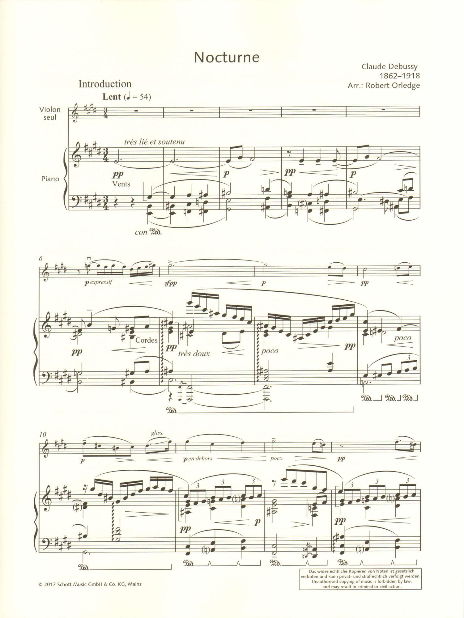 Debussy, Claude - Nocturne for Violin and Piano - Schott Edition