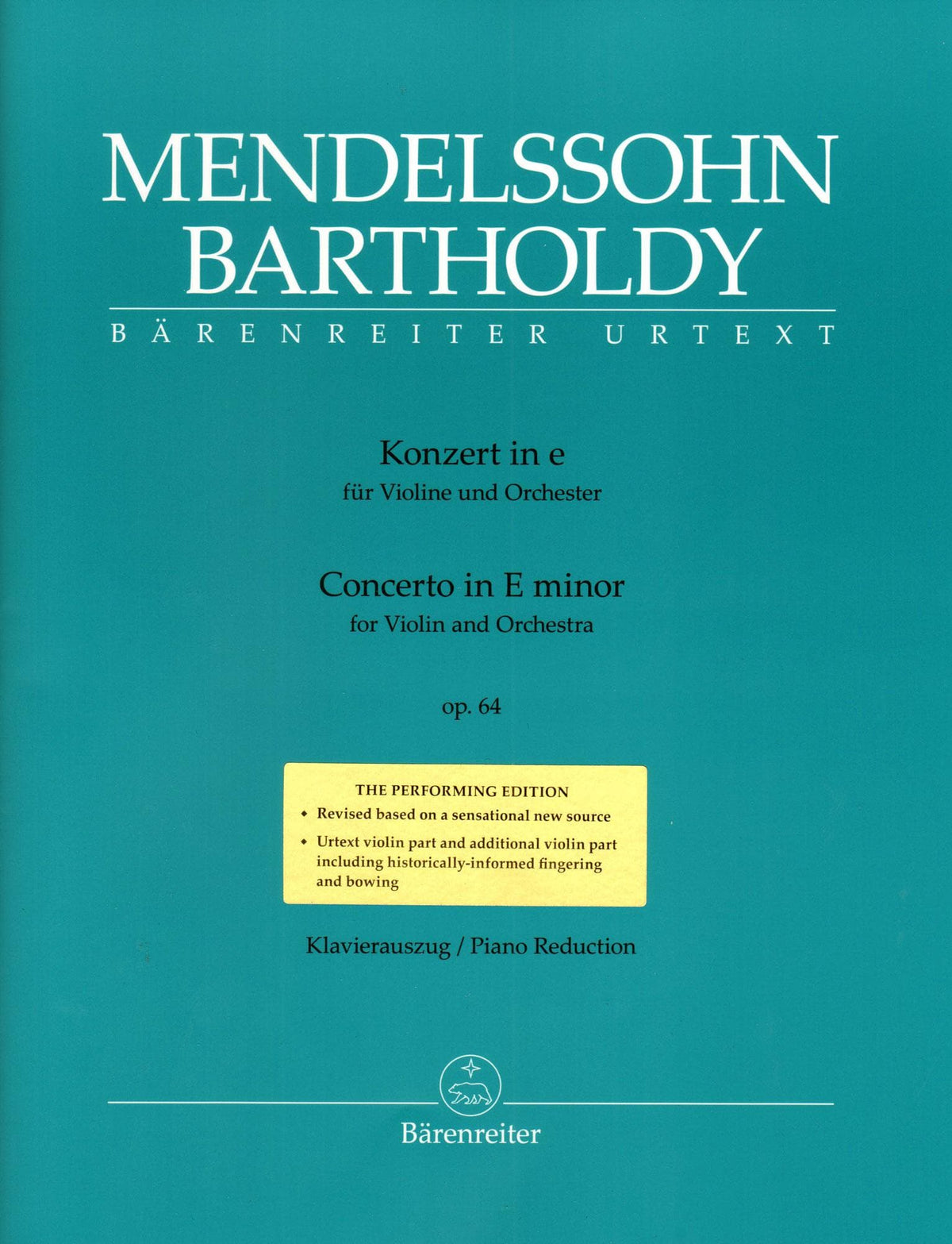 Mendelssohn, Felix - Concerto in E minor, Op 64 - Violin and Piano - Barenreiter Urtext