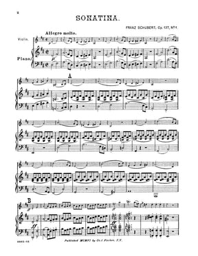 Schubert, Franz - Three Sonatinas Op 137 For Violin and Piano Edited by Fischer Published by Carl Fischer