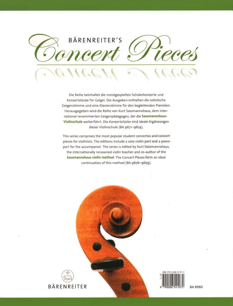 Vivaldi, Antonio - Concert Pieces: Concerto G Major, Op 3/3 - for Violin and Piano - edited by Kurt Sassmannshaus - Bärenreiter