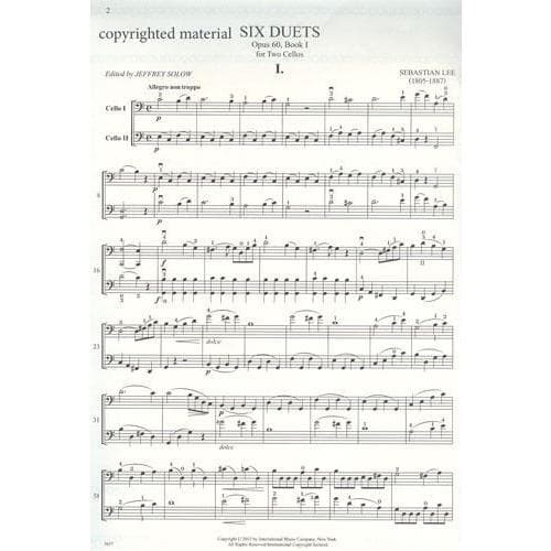 Lee, Sebastian - Six Duets, Op 60, Volume 1 - Two Cellos - edited by Jeffrey Solow - International Music Co