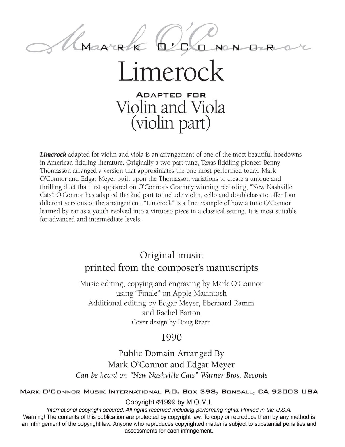 O'Connor, Mark - Limerock for Violin and Viola - Violin - Digital Download