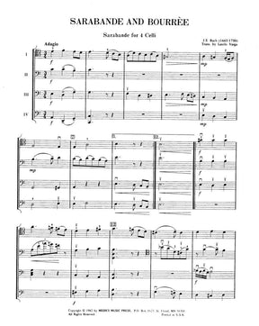 Bach, JS - Sarabande and Bourree BWV 1002 for Four Cellos - Score and Parts - Arranged by Varga - MusiCelli Publication