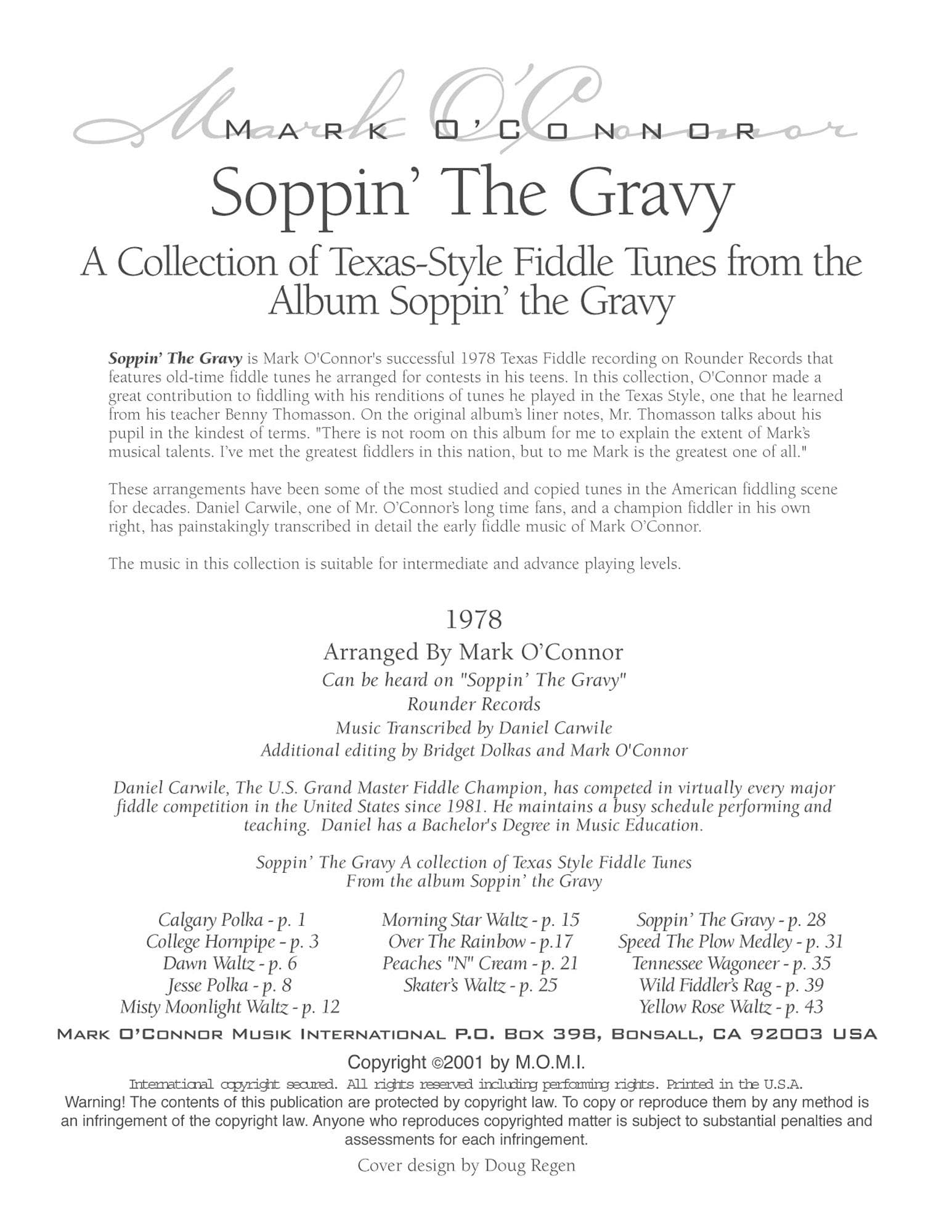 O'Connor, Mark - Soppin' The Gravy (Fourteen Texas-Style Fiddle Tunes) - Violin Lead Sheets - Digital Download