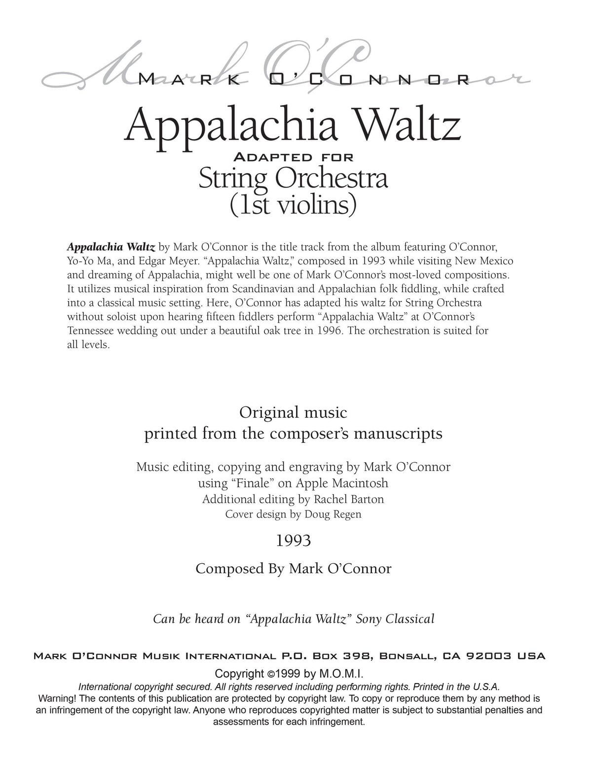 O'Connor, Mark - Appalachia Waltz Orchestral - String Parts - Digital Download