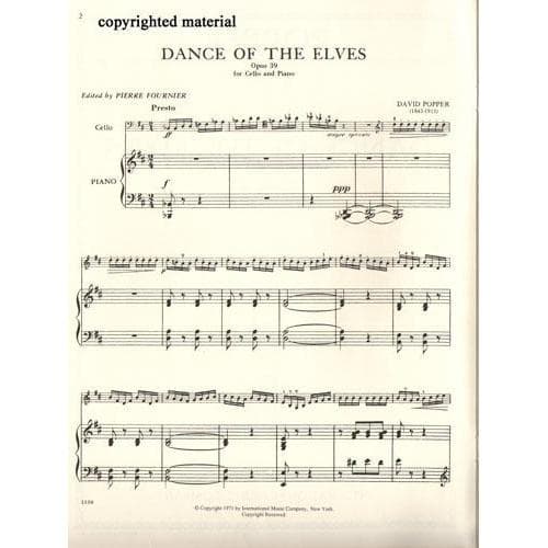 Popper, David - Dance of the Elves Op 39 For Cello and piano Edited by Pierre Fournier Published by International Music Company