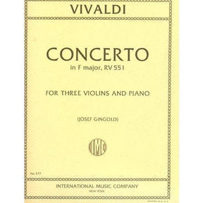 Vivaldi, Antonio - Concerto in F Major Op 23 No 1 RV 551 For Three Violins and Piano Edited by Josef Gingold Published by International Music Company