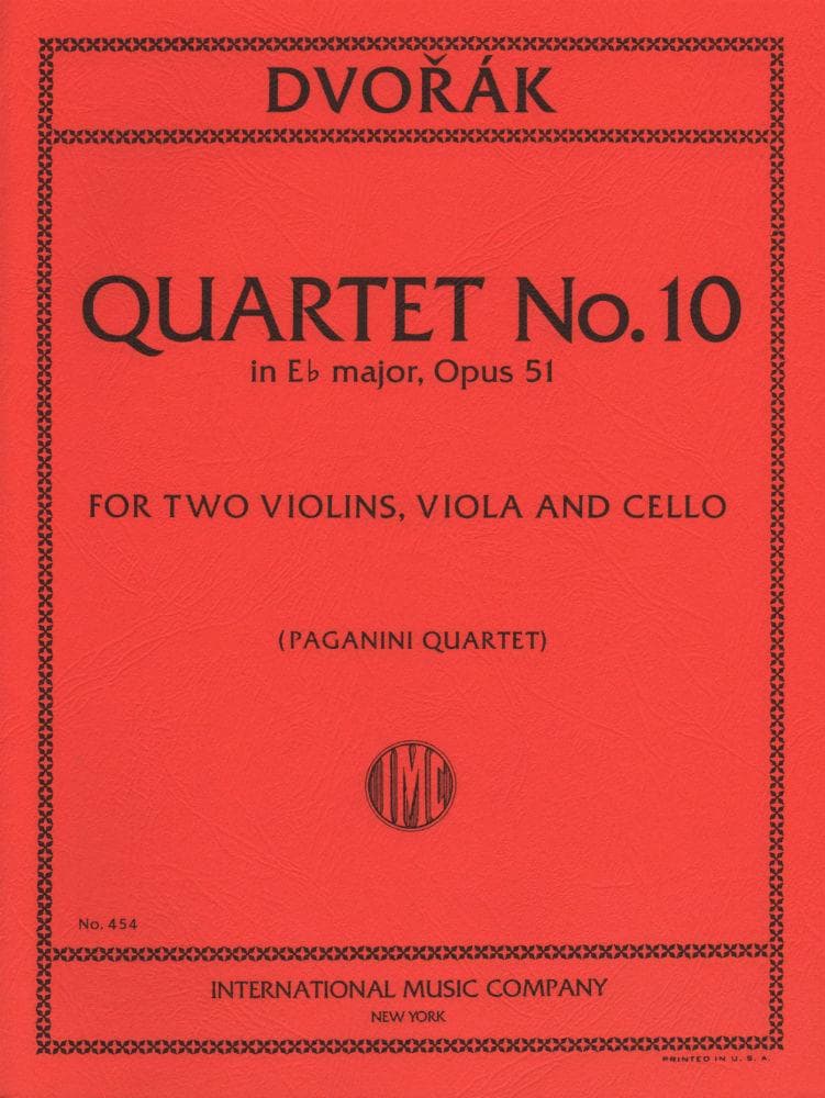 Dvorák, Antonín - Quartet No10 In E-Flat Major, Op 51 - Two Violins, Viola, and Cello - edited by the Paganini Quartet - International Edition