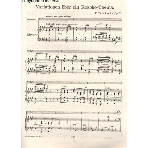 Tchaikovsky, Pyotr Ilyich - Variations on a Rococo Theme Op 33 For Cello and Piano Peters Edition