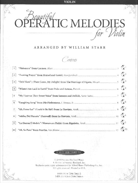 Starr, William - Beautiful Operatic Melodies for Violin - Book and Cd - arranged by William Starr - Summy-Brichard