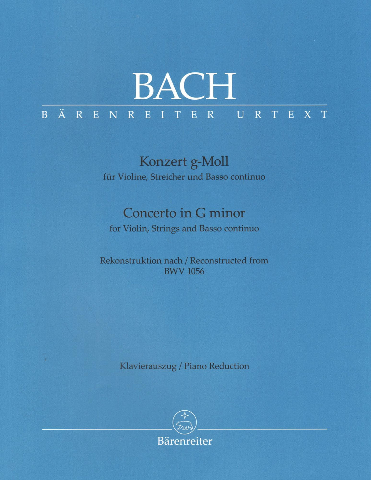 Bach, J.S. - Concerto in G minor, BWV 1056 - for Violin and Piano - Barenreiter URTEXT Edition