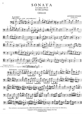 Vivaldi, Antonio - Sonata in a minor F XIV No 3 RV 43 For Cello and Piano Edited by Leonard Rose Published by International Music Company