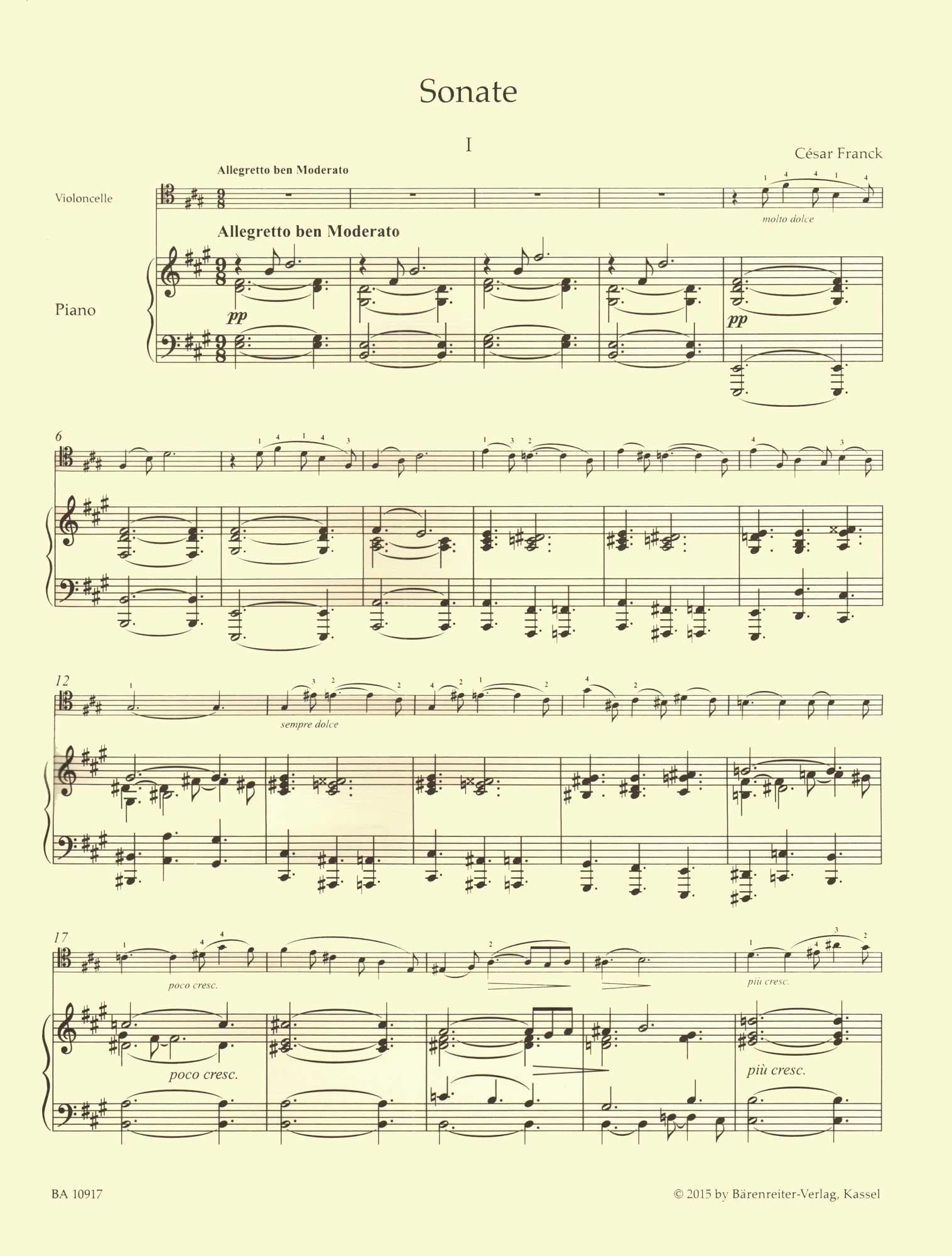 Franck, Cesar - Sonata and Melancolie - for Cello and Piano - edited by Woodfull-Harris - Barenreiter URTEXT