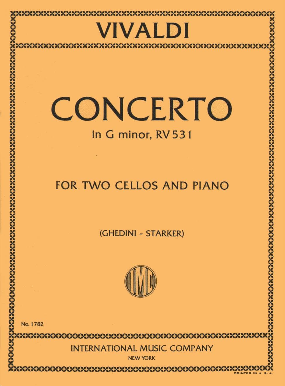 Vivaldi, Antonio - Concerto In g minor F III No 2 RV 531 For Two Cellos and Piano Edited by Starker Published by International Music Company