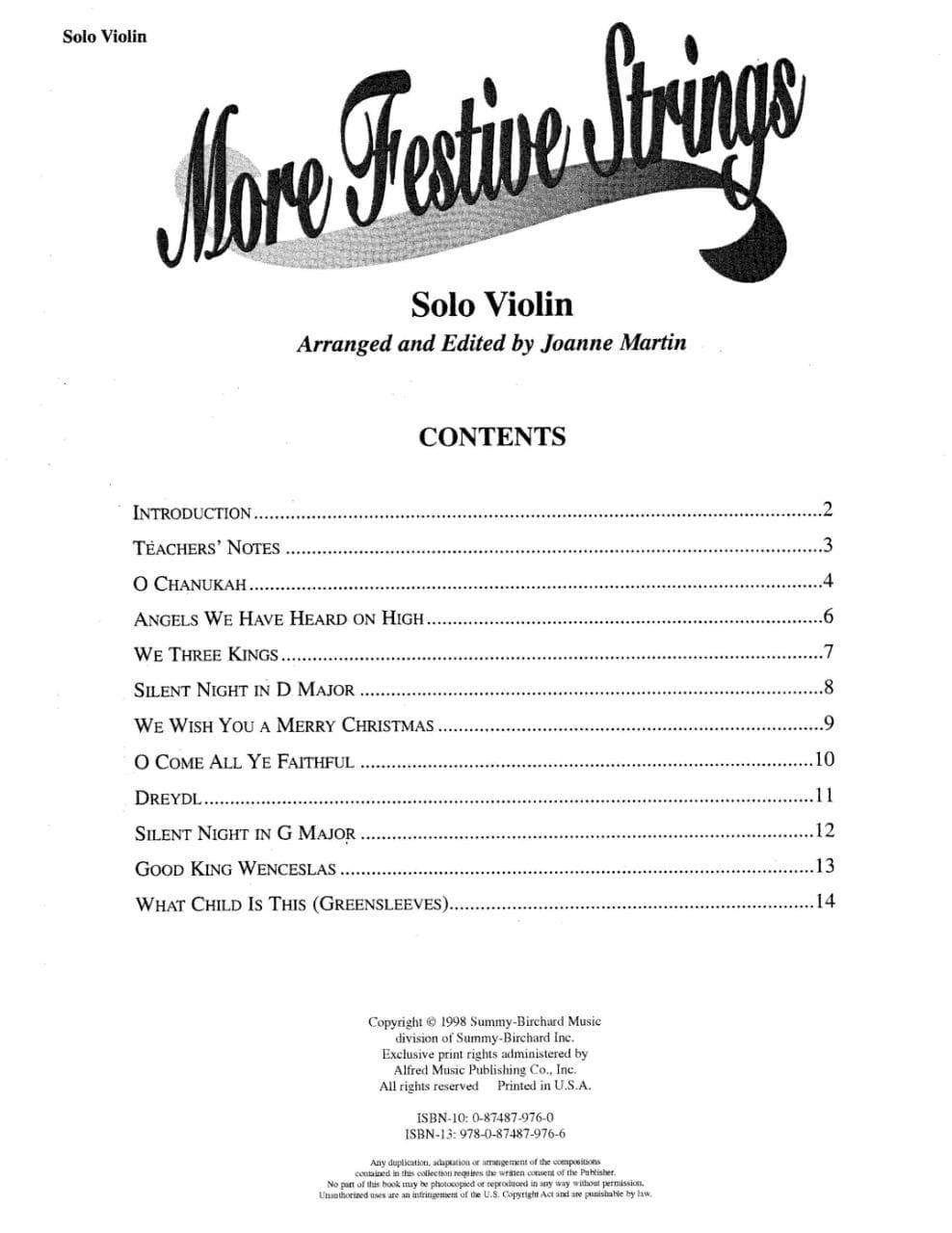 Martin, Joanne - More Festive Strings for Solo Violin - Alfred Music Publishing