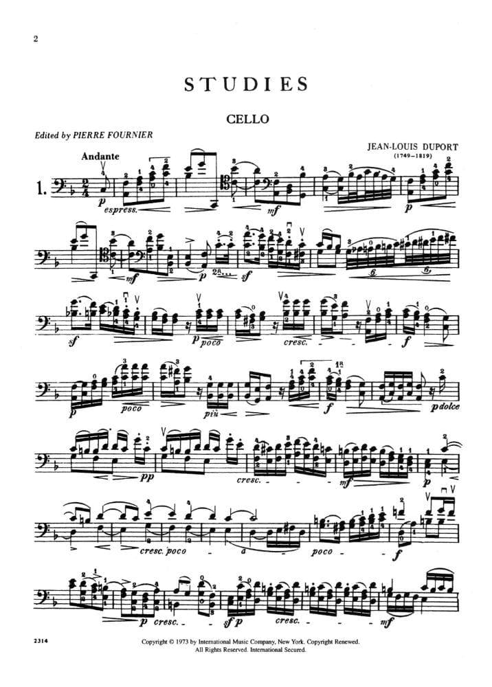 Duport, Jean-Louis - 21 Studies, Complete - Cello solo - edited by Pierre Fournier - International Edition