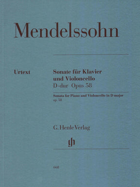 Mendelssohn, Felix - Sonata in D Major, Op 58 - Cello and Piano - edited by Rudolf Elvers - G Henle Verlag URTEXT