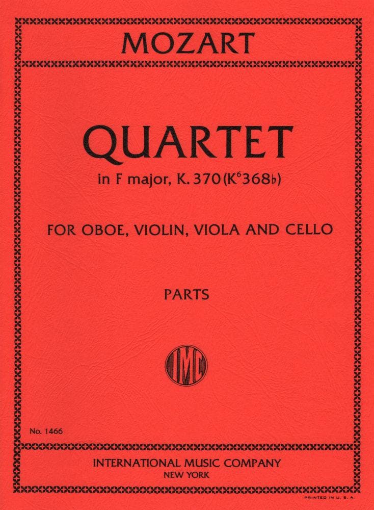 Mozart, WA - Oboe Quartet in F Major, K 370 - Oboe, Violin, Viola, and Cello - International Music Co