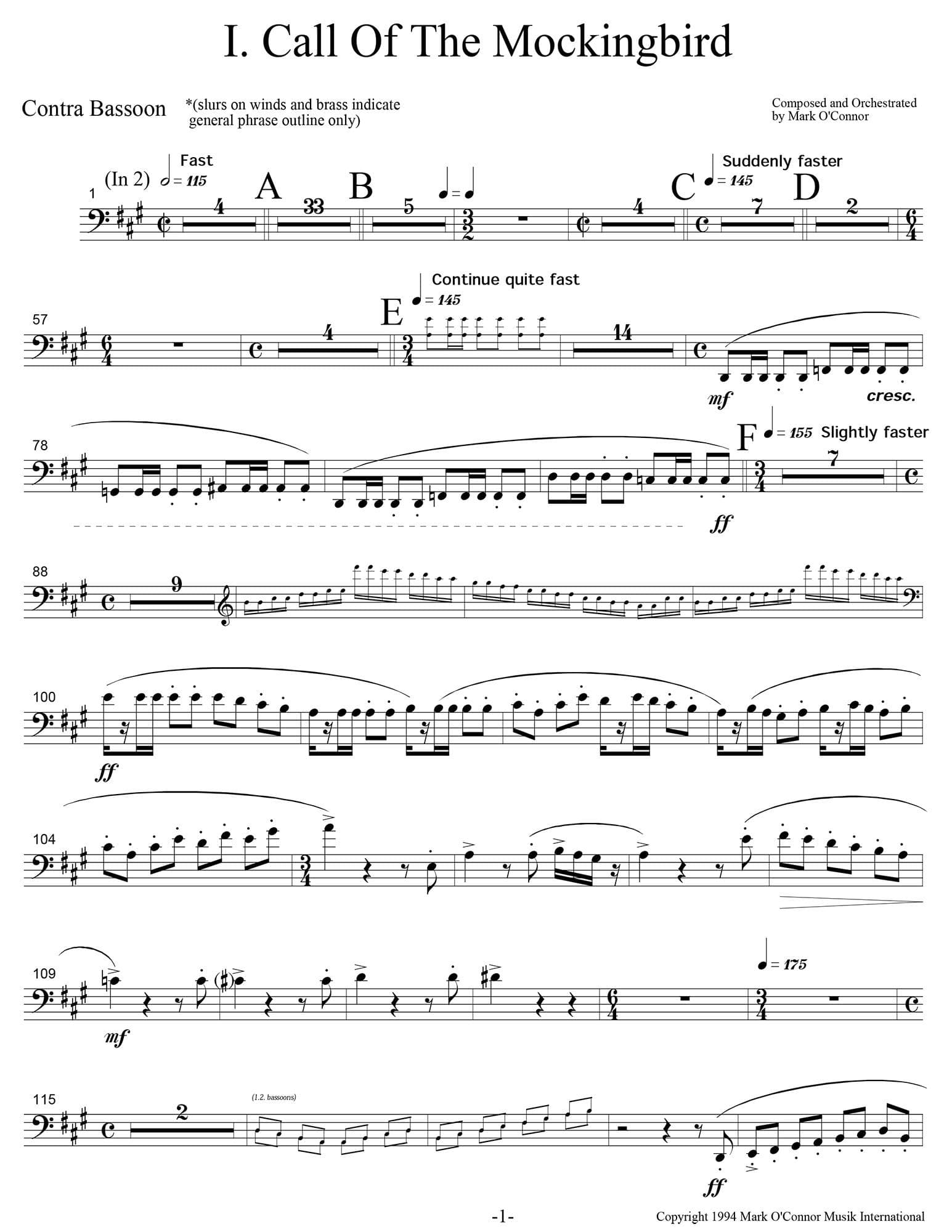 O'Connor, Mark - Three Pieces for Violin and Orchestra - Winds - Digital Download