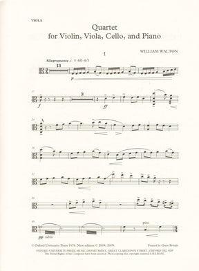 Walton, William - Quartet for Violin, Viola, Cello, and Piano - edited by Hugh MacDonald - Oxford University Press