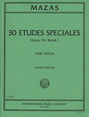 Mazas, Jacques Féréol - 30 Etudes Spéciales, Op 36, Book 1 - Viola solo - edited by Louis Pagels - International Music Co