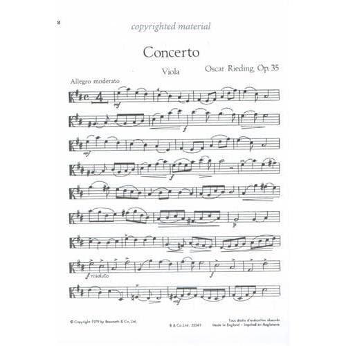 Reiding, Oscar - Concerto In b minor, Op 35 For Viola and Piano Published by Bosworth & Co