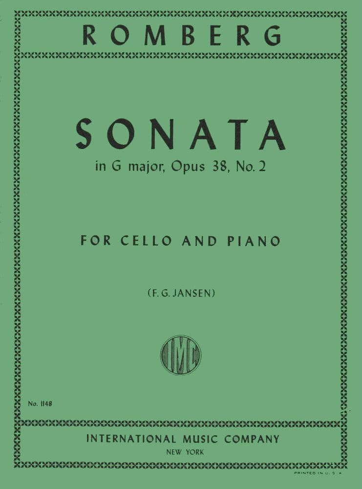 Romberg, Berngard - Cello Sonata in G Major, Op 38 No 2 - for Cello and Piano - edited by F G Jansen - International Music Company