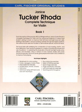 Janice Tucker Rhoda - Complete Technique for Violin - Book One - for Violin - published by Carl Fischer