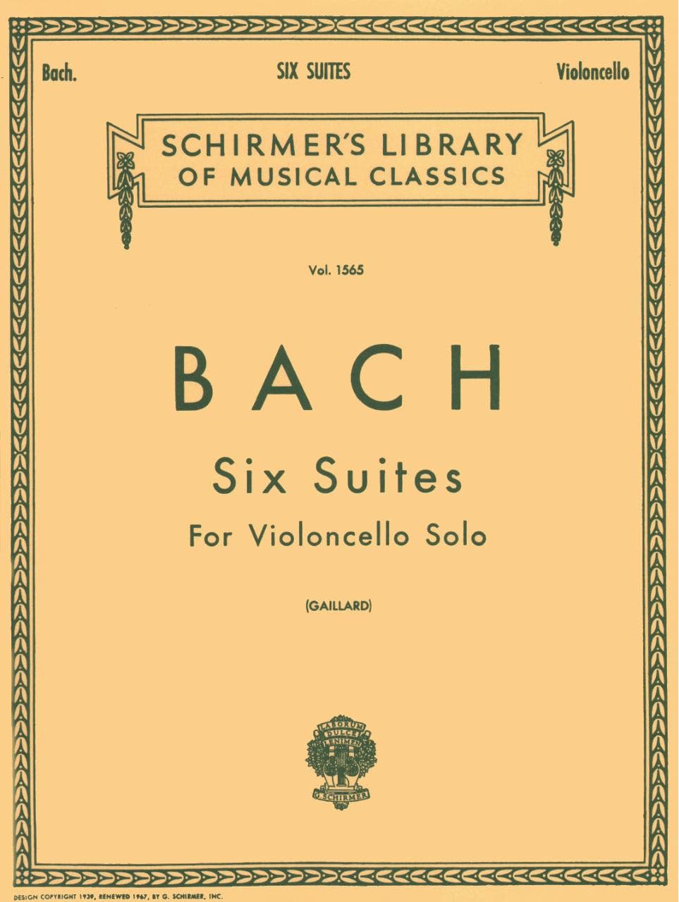 Bach, JS - 6 Suites BWV 1007 1012 for Cello - Arranged by Gaillard - Schirmer Edition