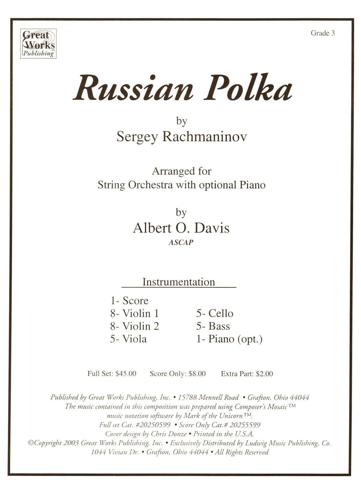 Rachmaninoff - Russian Polka, for String Orchestra Published by Great Works Publishing