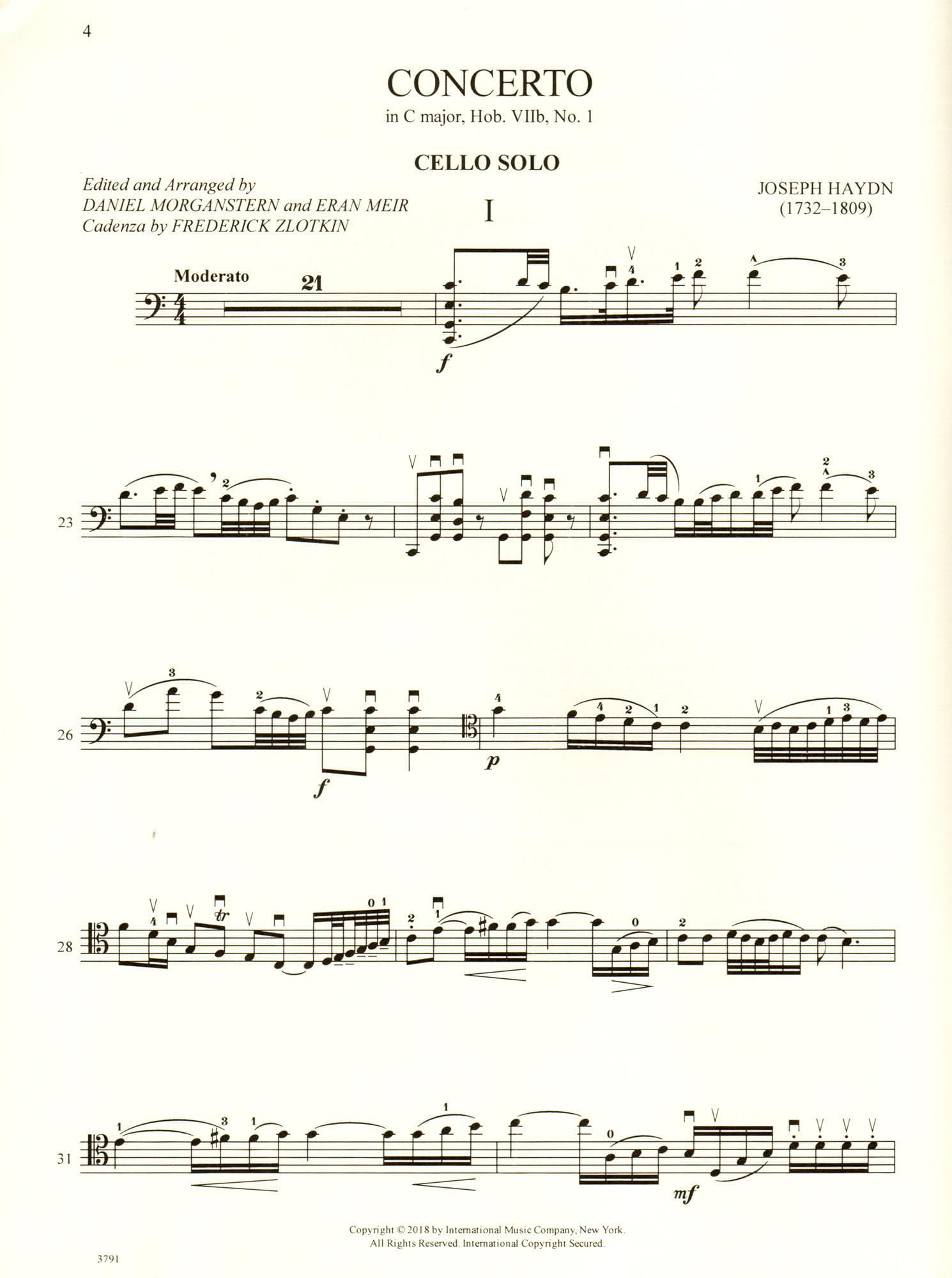 Haydn, Joseph - Concerto in C major - for Cello - with Optional 2nd Cello, Commentary and Preparatory Exercises by Daniel Morganstern - International