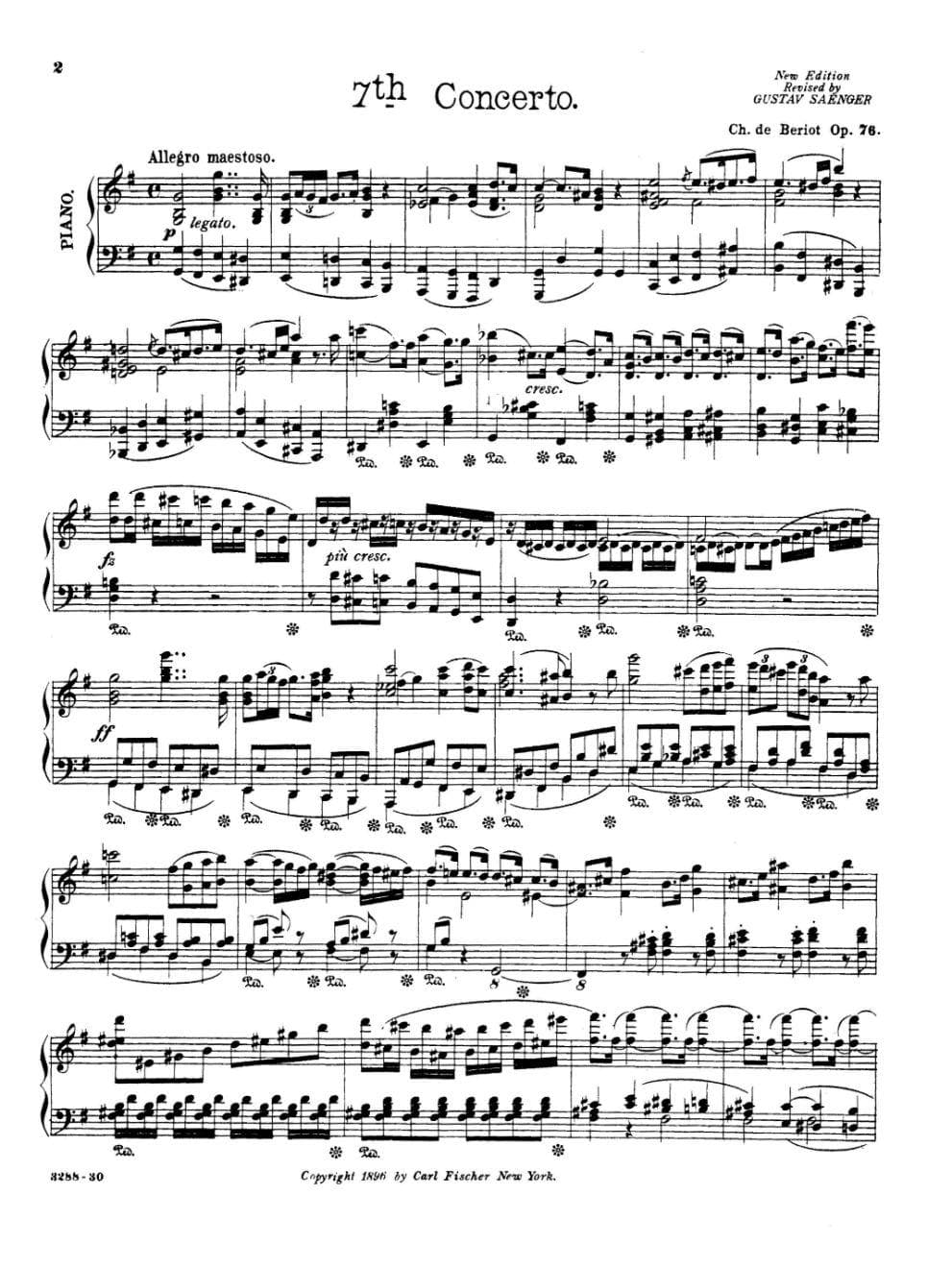 Beriot, Charles De - Concerto No 7 in G Major Op 76 for Violin and Piano - Arranged by Saenger - Fischer Edition