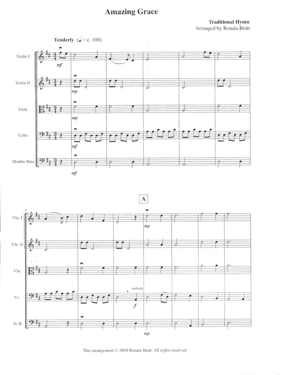 Amazing Grace / Simple Gifts - String Orchestra - Score and Parts - arranged by Renata Bratt - String Letter Publishing