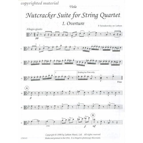 Tchaikovsky, Pyotr Ilyich - Parts - Nutcracker Suite For String Quartet Arranged and Published by Lathem