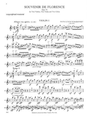 Tchaikovsky, Pyotr Ilyich - Souvenir de Florence Op 70, Parts For Two Violins, Two Violas, and Two Cellos Published by International Music Company