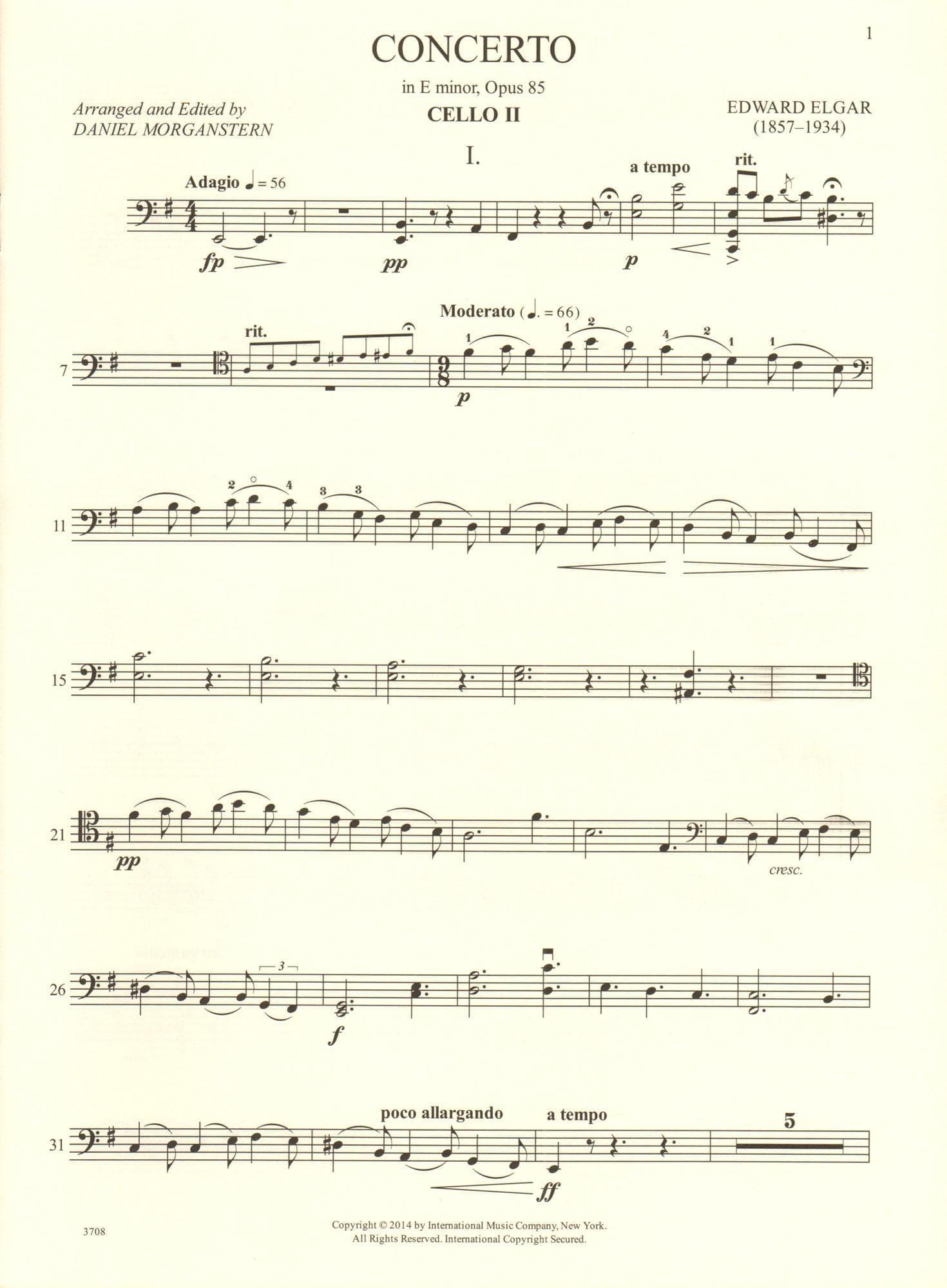 Elgar, Edward - Concerto in E minor - for Cello - with Optional 2nd Cello, Commentary and Preparatory Exercises by Daniel Morganstern - International