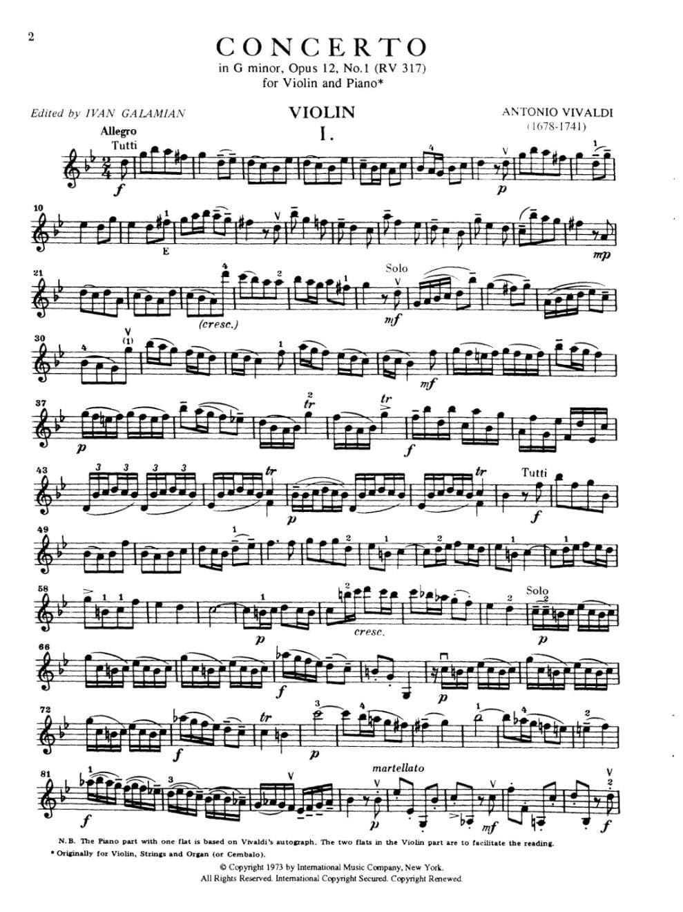 Vivaldi Concerto G Minor Op. 12 RV 317 Sheet