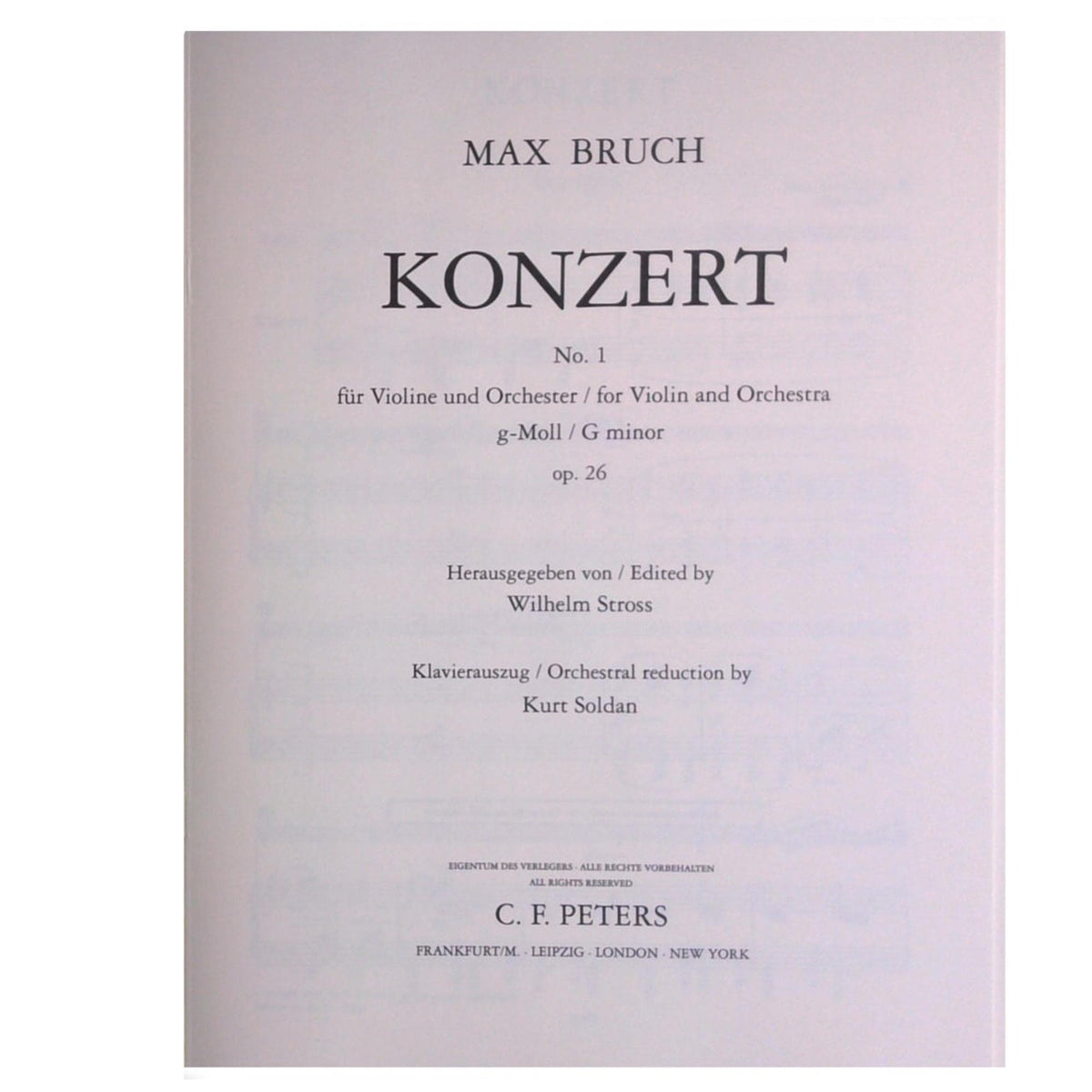 Bruch, Max - Concerto No 1 in G Minor, Op 26 - for Violin and Piano - arranged by Joseph Joachim - Peters