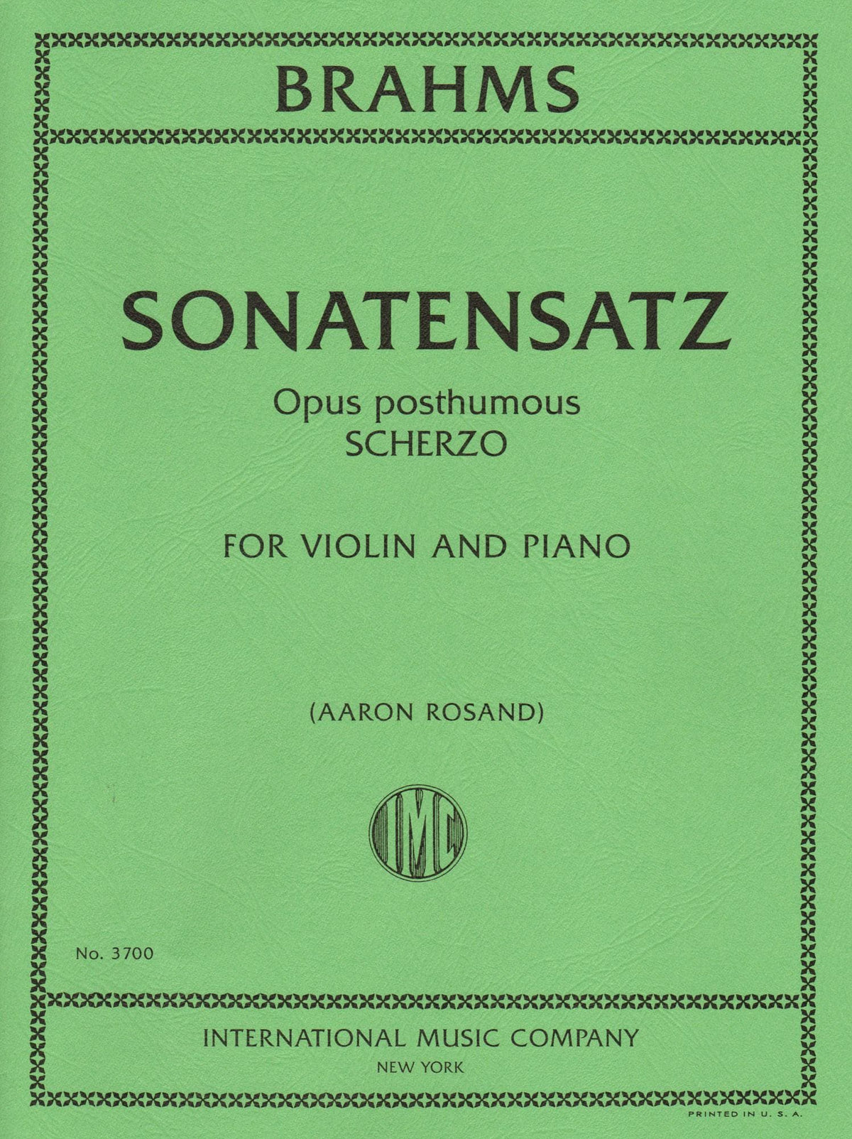 Brahms, Johannes - Sonatensatz: Scherzo in c minor for Violin and Piano - International Edition