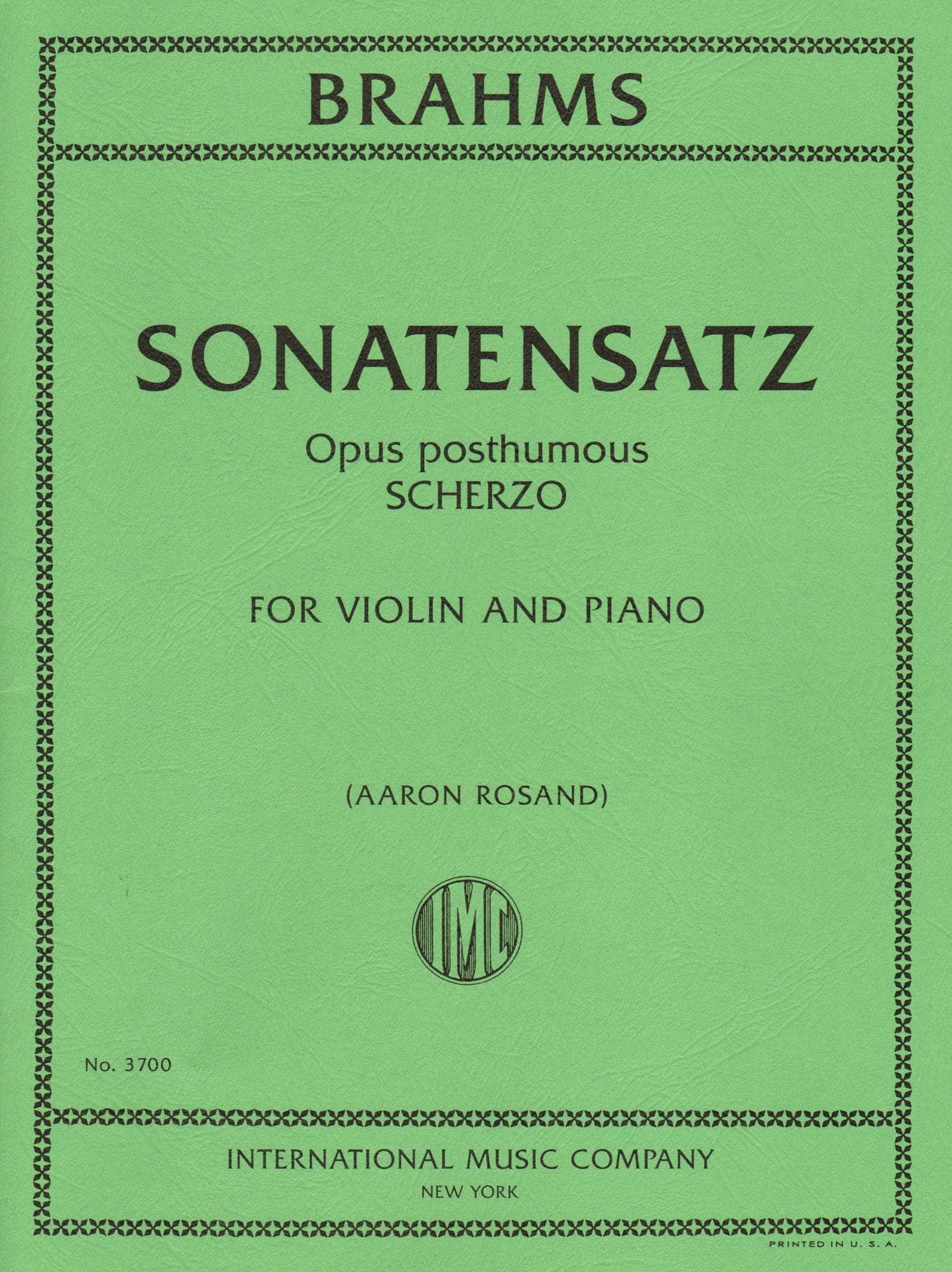 Brahms, Johannes - Sonatensatz: Scherzo in c minor for Violin and Piano - International Edition