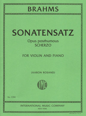 Brahms, Johannes - Sonatensatz: Scherzo in c minor for Violin and Piano - International Edition