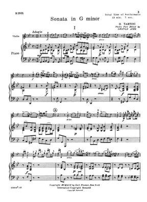 Tartini, Giuseppe - Sonata in g minor Op 1 No 10 For Violin and Piano Edited by Leopold Auer Published by Carl Fischer