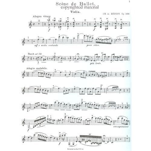 Beriot, Charles De - Scene De Ballet Op 100 for Violin and Piano - Schirmer Edition