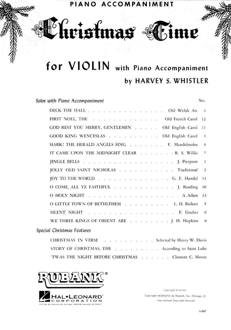 Whistler - Christmas Time For Violin Published by Rubank Publications