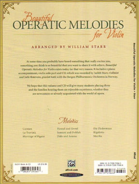 Starr, William - Beautiful Operatic Melodies for Violin - Book and Cd - arranged by William Starr - Summy-Brichard